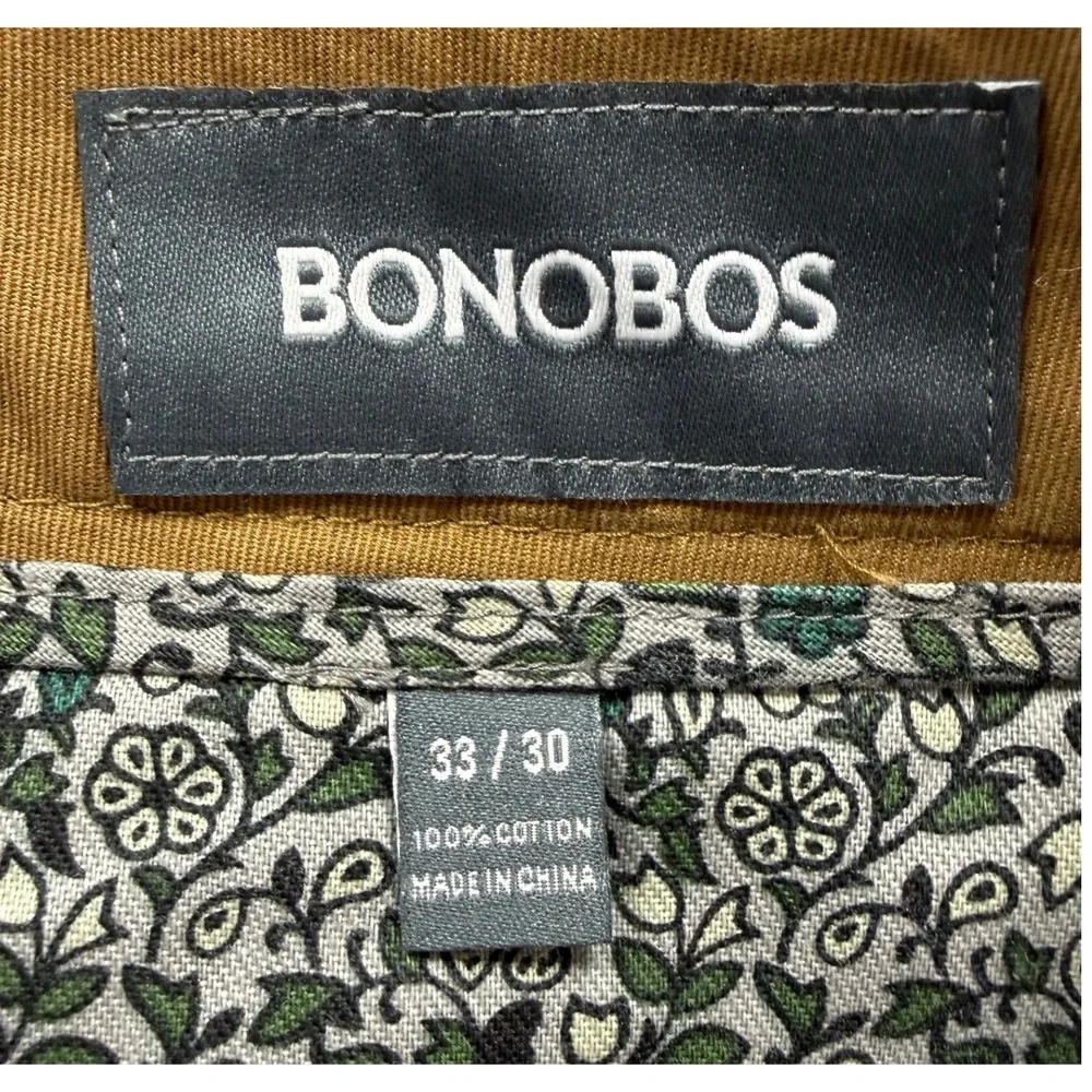 Bonobos Mens Chino Pants 33x30 Brown Cotton Twill Straight Leg Flat Front Khakis